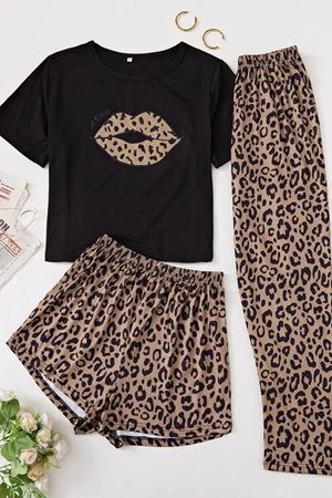 Pamuklu 3'lü Pijama Takımı Leopar