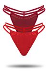 Çift İpli Saten Tanga 2'li Set Kırmızı-Bordo