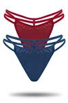Çift İpli Saten Tanga 2'li Set Lacivert-Bordo