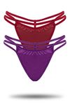 Çift İpli Saten Tanga 2'li Set Mor-Bordo