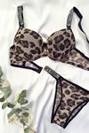 Leopar Desenli Taş Askılı Destekli Sütyen Takım
