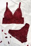 Desteksiz Bralet Sütyen Takım Bordo