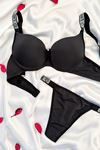 Taş Askılı Destekli Sütyen Takım Siyah