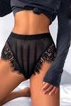 Yan Dantelli Yüksek Bel Külot Siyah
