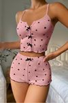 İp Askılı Desenli Kadın Şortlu Takım Pembe