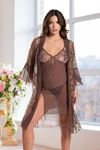 Sabahlıklı Transparan Gecelik Takım Kahverengi