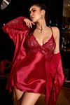 Saten Sabahlıklı Gecelik Takım Bordo