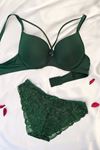 Yarım Destekli İpli Sütyen Takım Zümrüt Yeşil