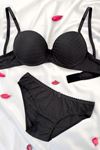 Destekli Jakar Desenli Sütyen Takım Siyah