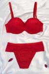 Destekli Straplez Sütyen Takım Kırmızı