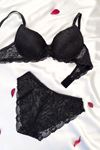Destekli Dantelli Sütyen Takım Siyah