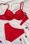 Destekli Dantelli Sütyen Takım Kırmızı