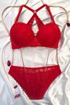 Destekli Sırtı Çapraz Askılı Sütyen Takım Kırmızı