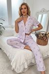 Fiyonk Desenli Yazlık Pijama Takımı Lila