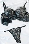 Leopar Destekli Deri Bralet Takım Siyah