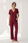 Fiyonk Detaylı Pamuklu Pijama Takımı Bordo